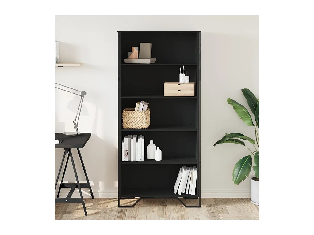 Schwarzes Bücherregal 80x31x169 cm Holzwerkstoff