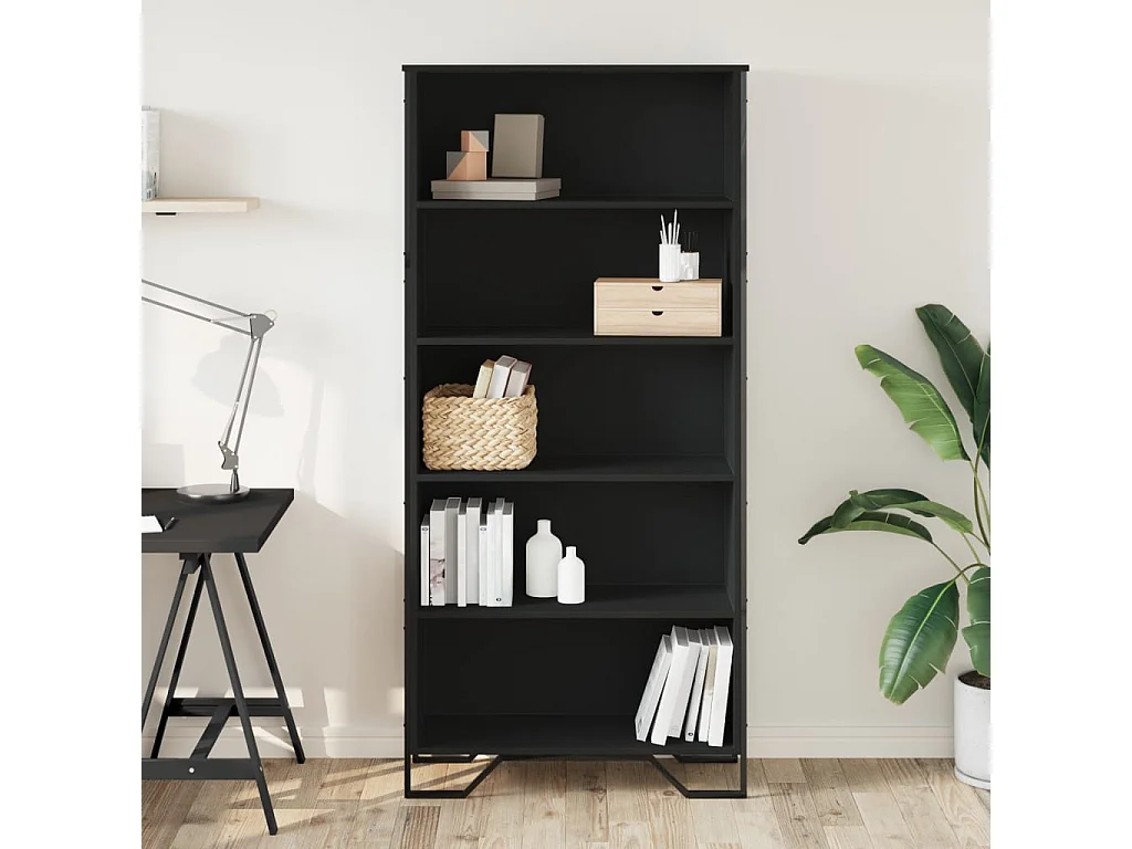 Librería negra 80x31x169 cm madera contrachapada
