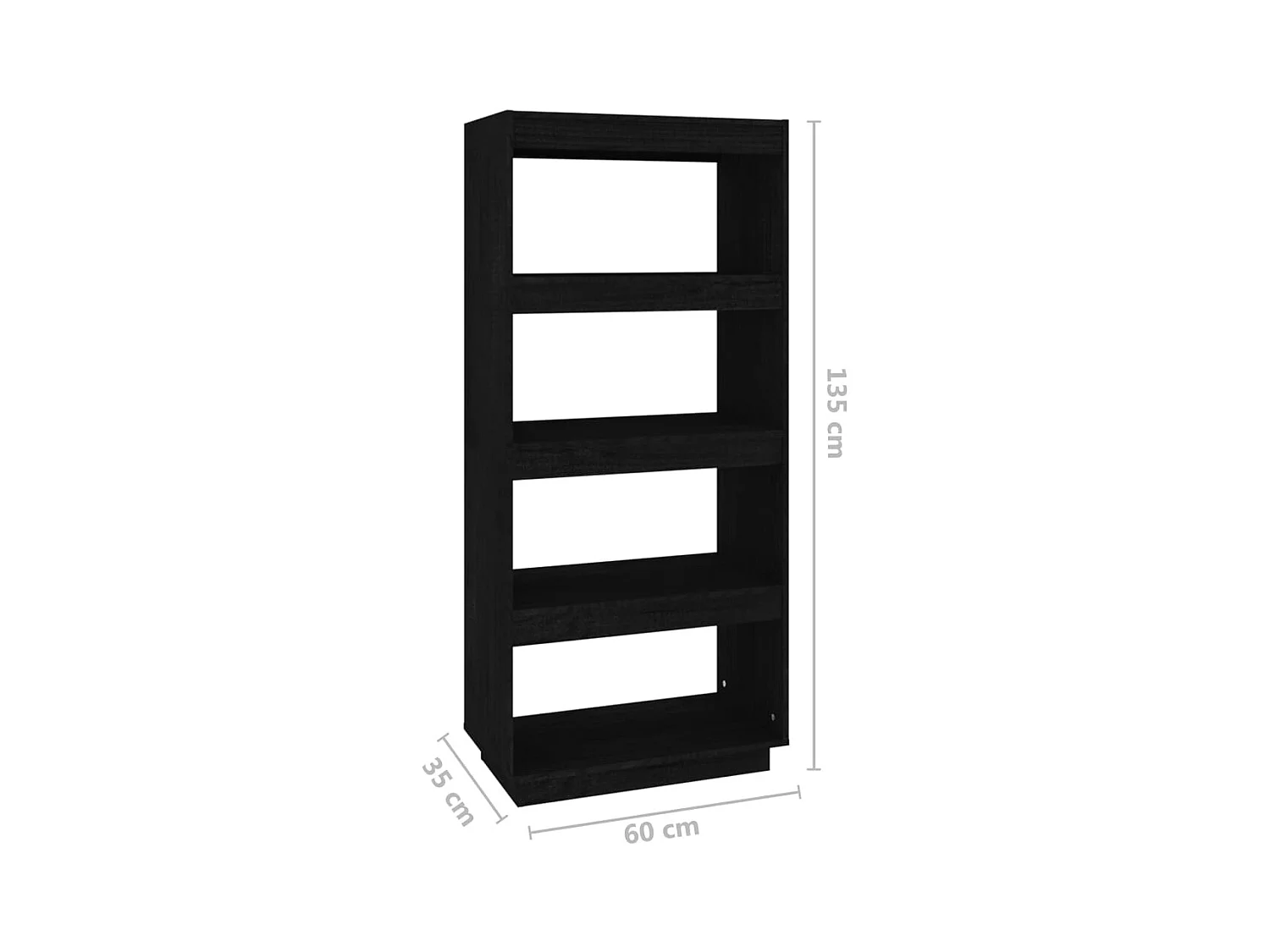 Bibliothèque/Séparateur de pièce Noir 60x35x135 cm Pin massif