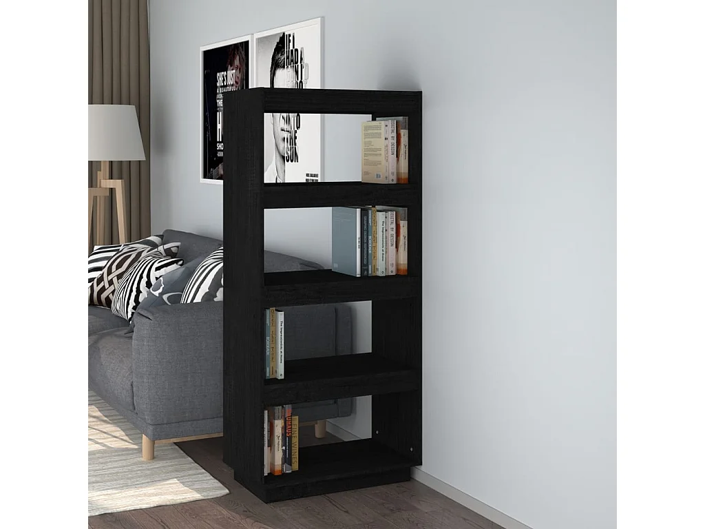 Bibliothèque/Séparateur de pièce Noir 60x35x135 cm Pin massif