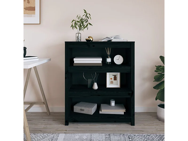 Bibliothèque Noir 80x35x97 cm Bois de pin massif
