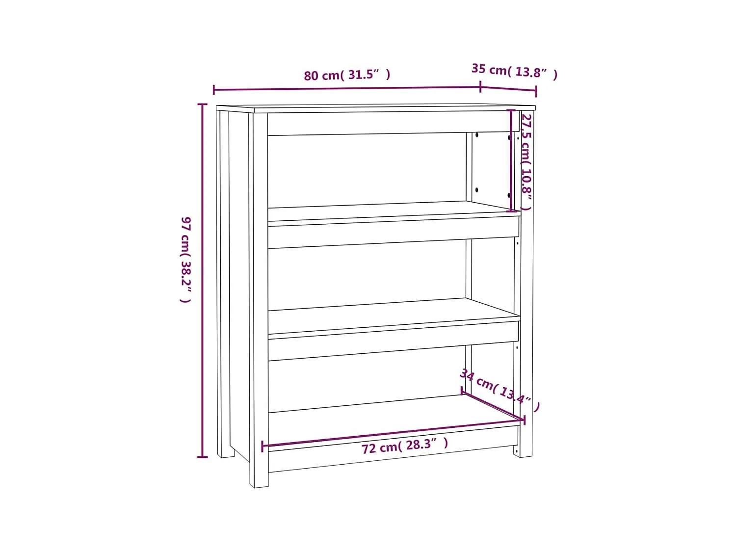 Bibliothèque Noir 80x35x97 cm Bois de pin massif
