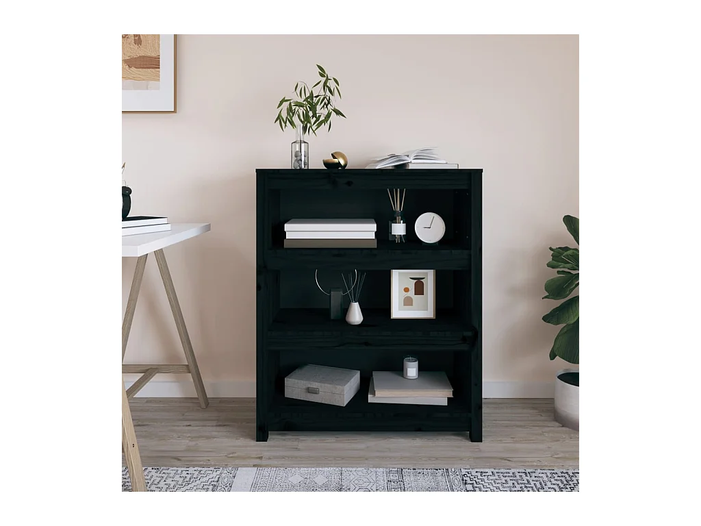 Libreria nera 80x35x97 cm in legno massello di pino