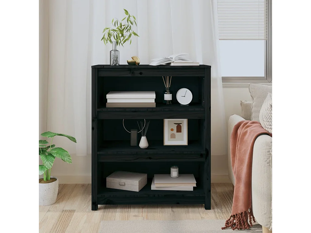 Bibliothèque Noir 80x35x97 cm Bois de pin massif