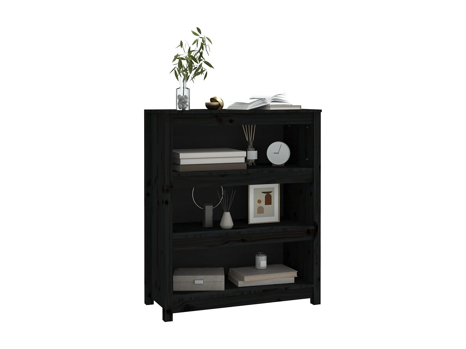 Bibliothèque Noir 80x35x97 cm Bois de pin massif