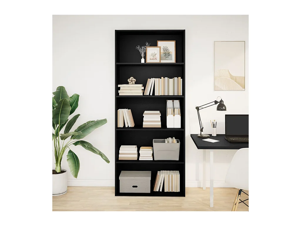 Libreria nera 80x30x189 cm in legno ingegnerizzato