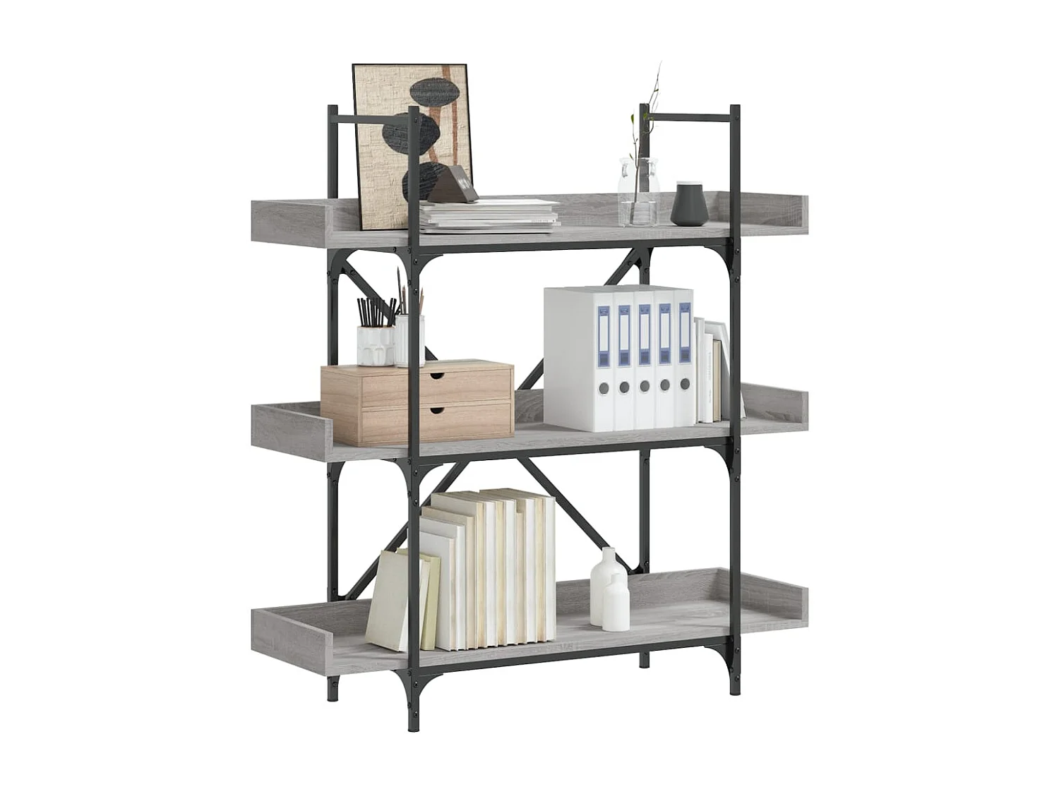 Bücherregal mit 3 Ebenen, Sonoma-Grau, 100 x 33 x 108,5 cm