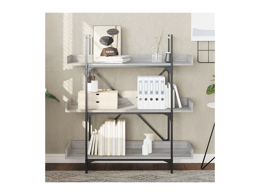 Bücherregal mit 3 Ebenen, Sonoma-Grau, 100 x 33 x 108,5 cm