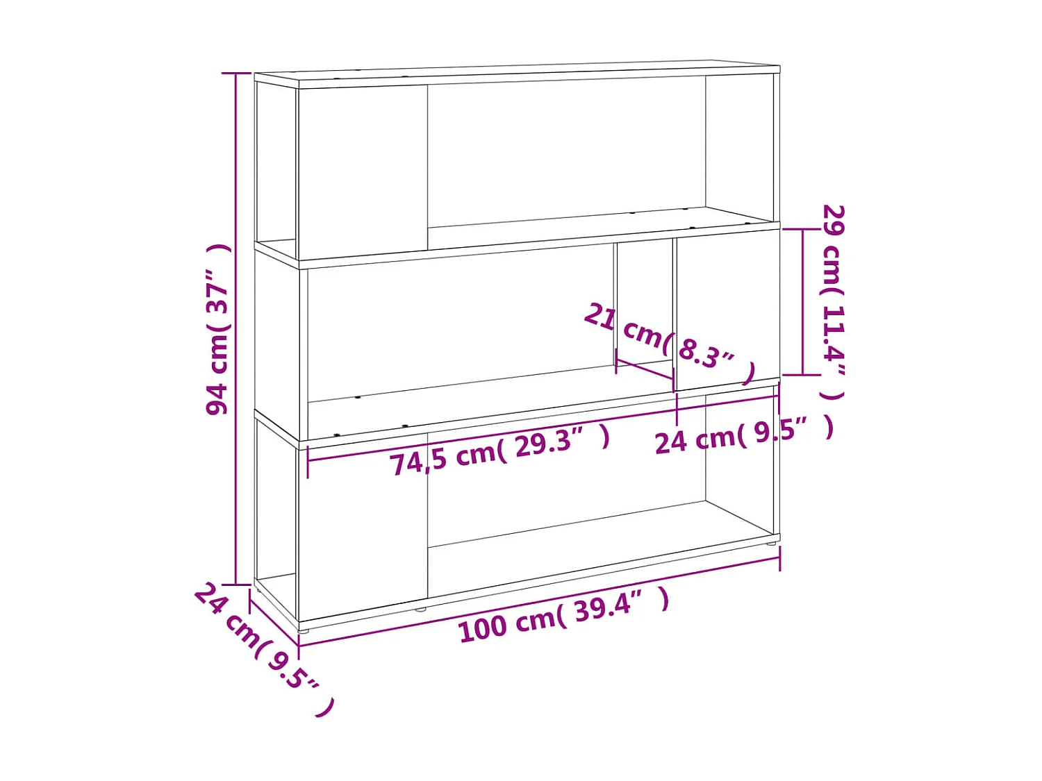 Boekenkast/kamerverdeler gerookt eiken 100x24x94 cm