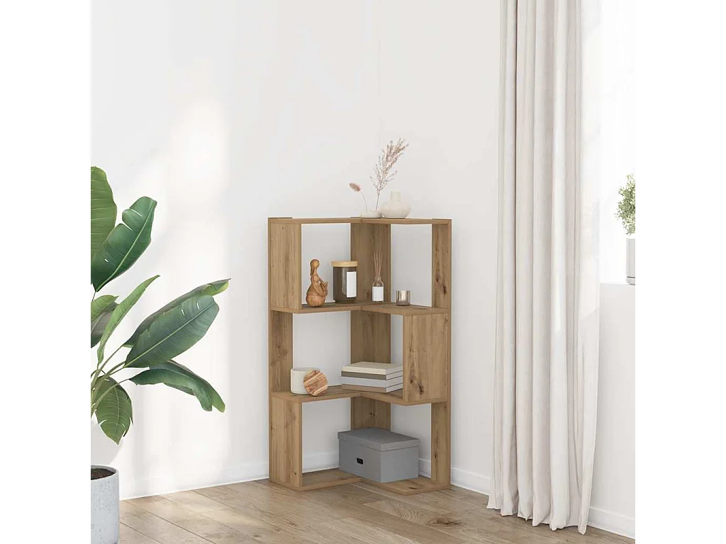 Libreria angolare a 3 ripiani, rovere artigianale, legno ingegnerizzato
