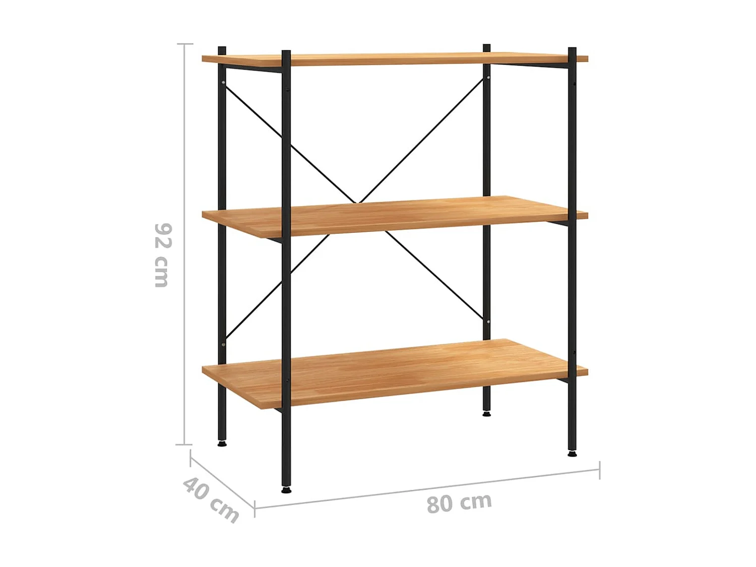 Scaffale a 3 ripiani Nero e rovere 80x40x92 cm