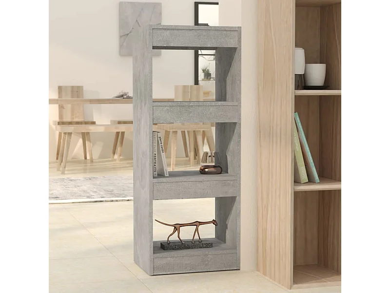 Librería/separador de ambientes de madera de ingeniería de color gris hormigón