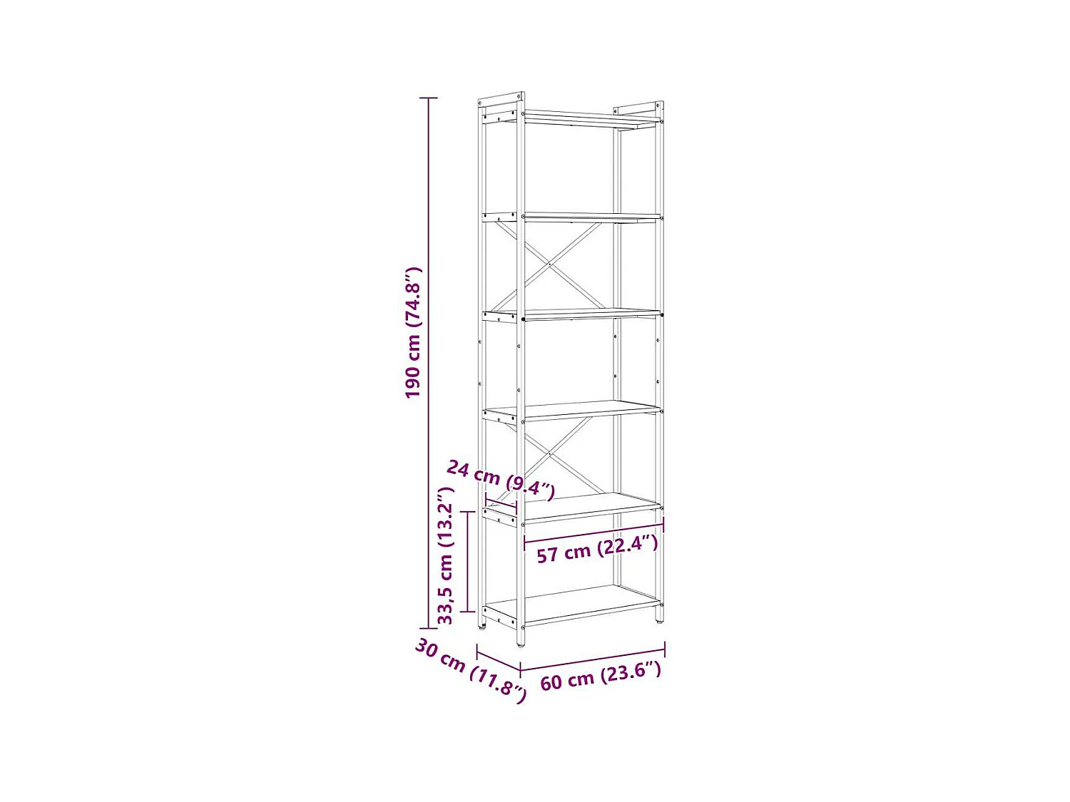 Bibliothèque Chêne noir 60 x 30 x 188 cm Panneau de particules