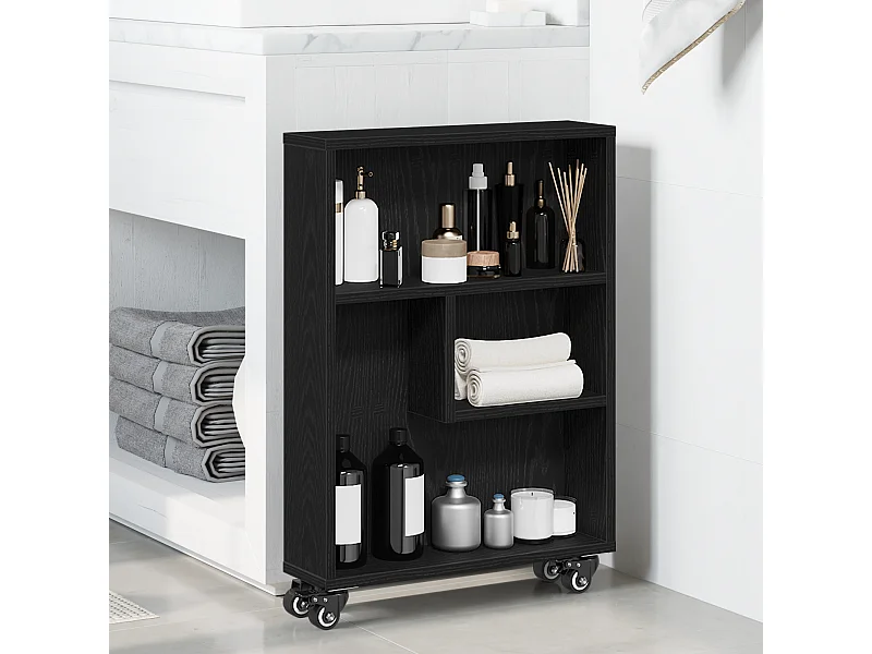 Chariot de rangement étroit Chêne noir 48x13x68 cm Bois d'ingénierie