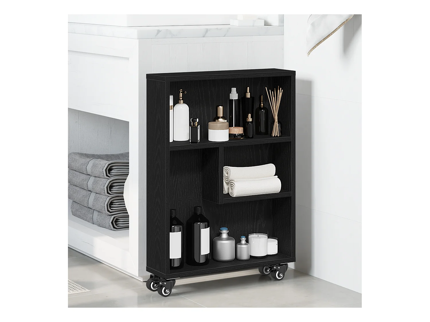 Chariot de rangement étroit Chêne noir 48x13x68 cm Bois d'ingénierie