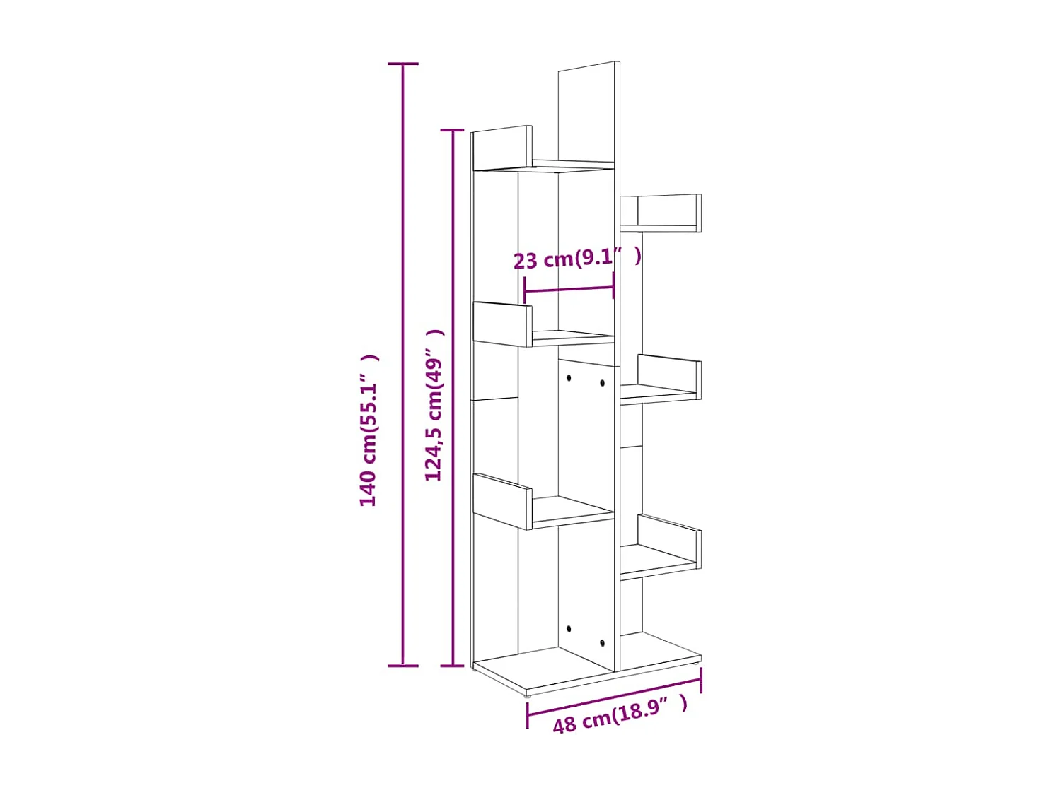 Bibliothèque Gris béton 48x25,5x140 cm Bois d’ingénierie