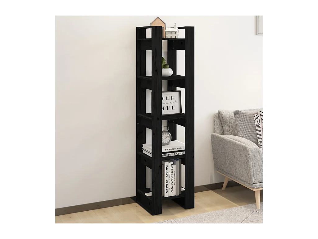 Bibliothèque/Séparateur de pièce Noir 41x35x160 cm Pin massif