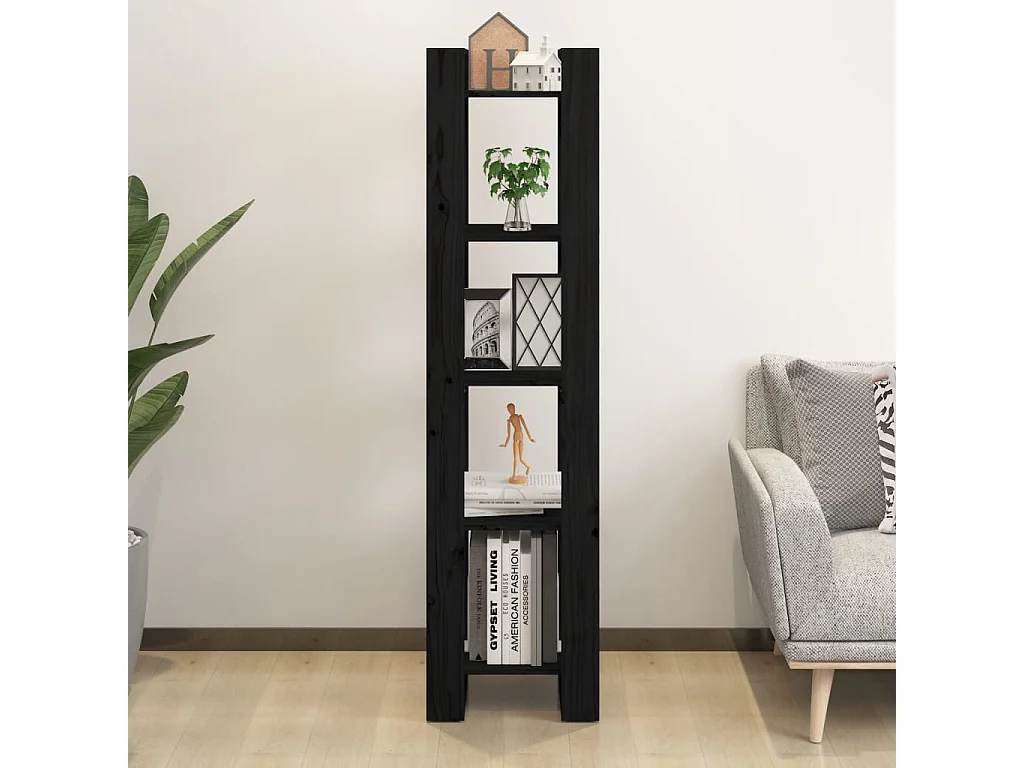 Bibliothèque/Séparateur de pièce Noir 41x35x160 cm Pin massif