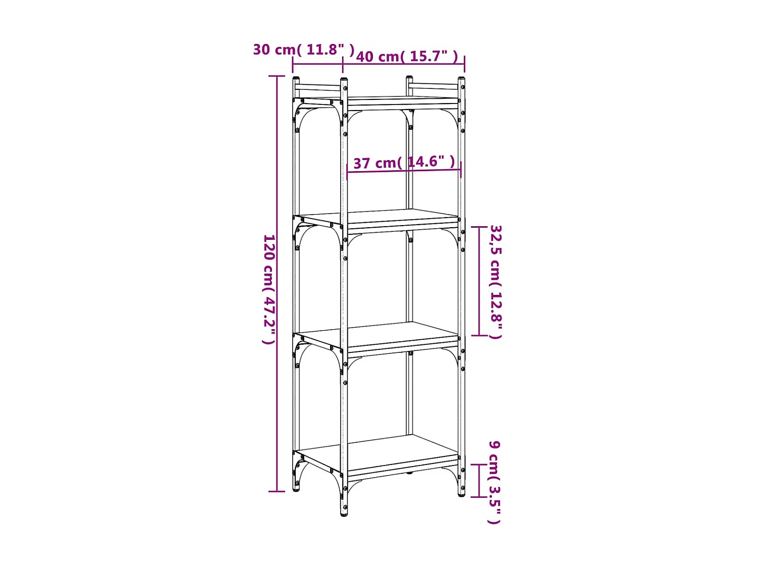 Bibliothèque à 4 niveaux sonoma gris 40x30x120 cm