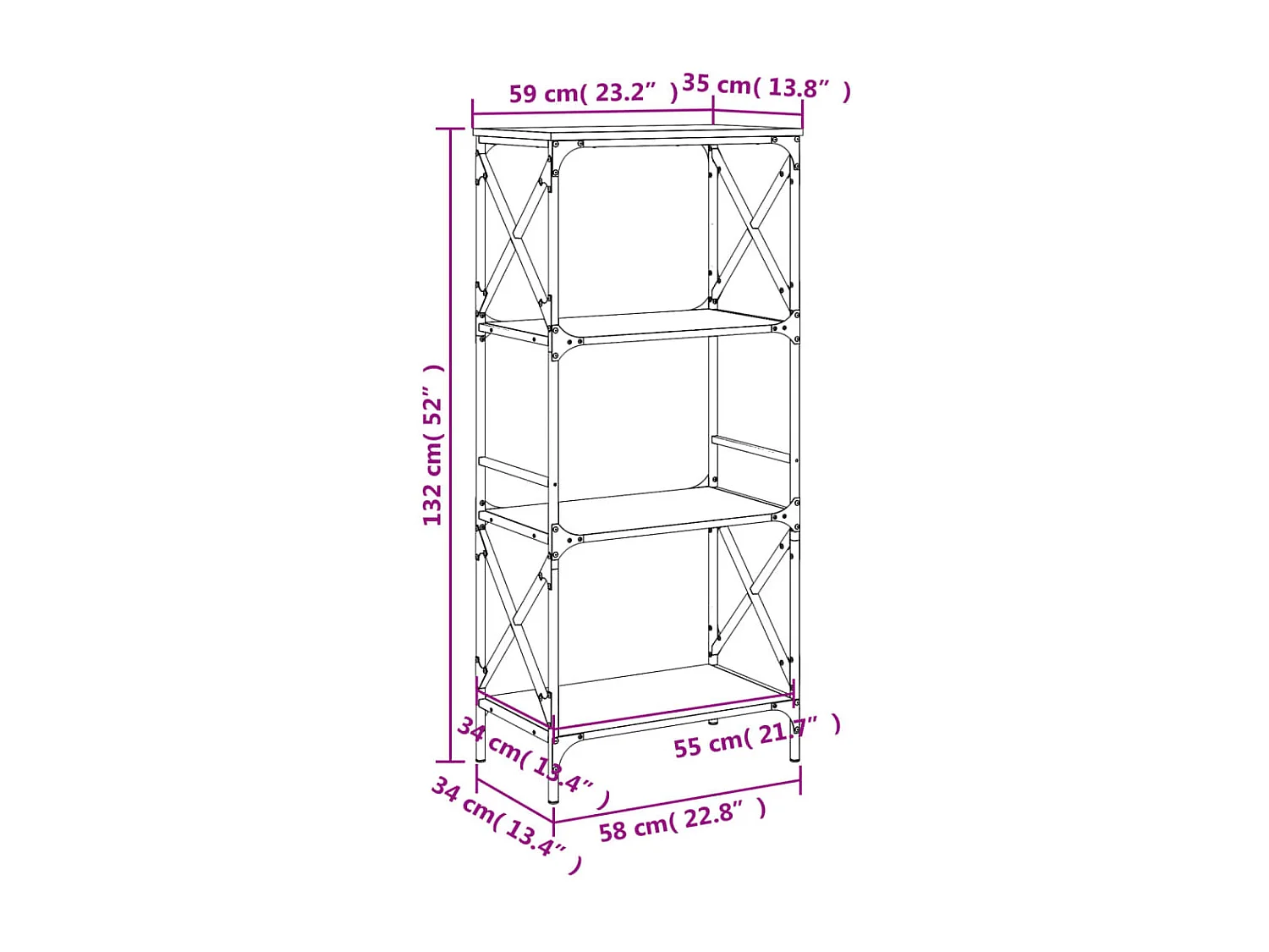 Sonoma Grey 4-laags boekenkast 59x35x132 cm