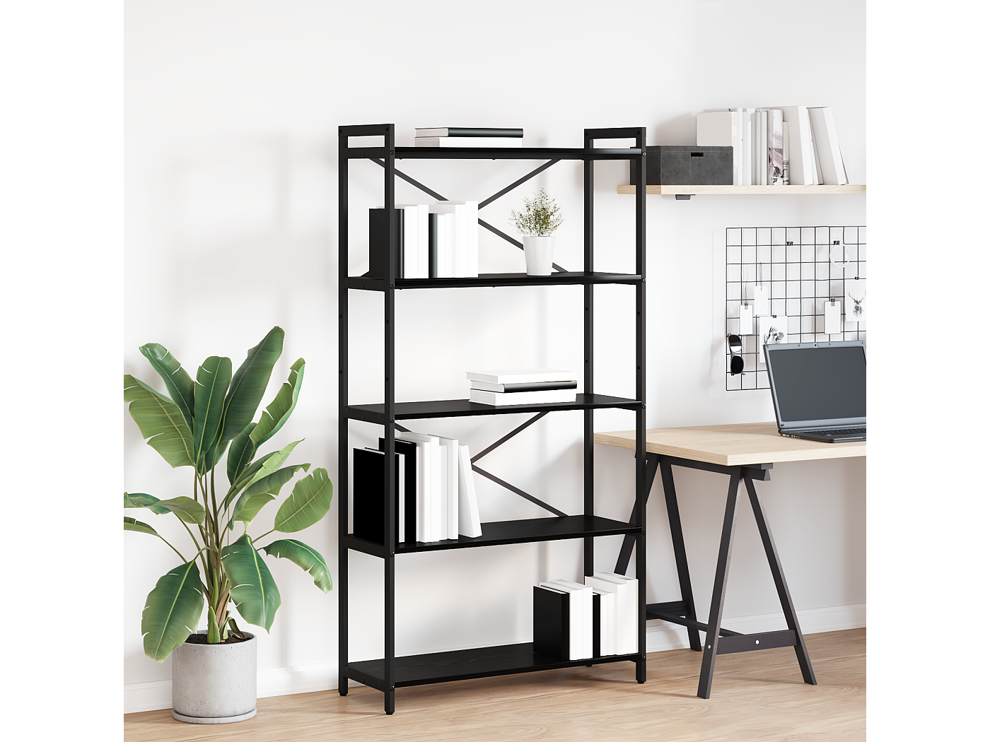 BaraSh Boekenrek/scheidingswand, zwart, 80 x 24 x 192 cm, van spaanplaat, boekenrek, ruimteverdeler, boekenrek voor woonkamer