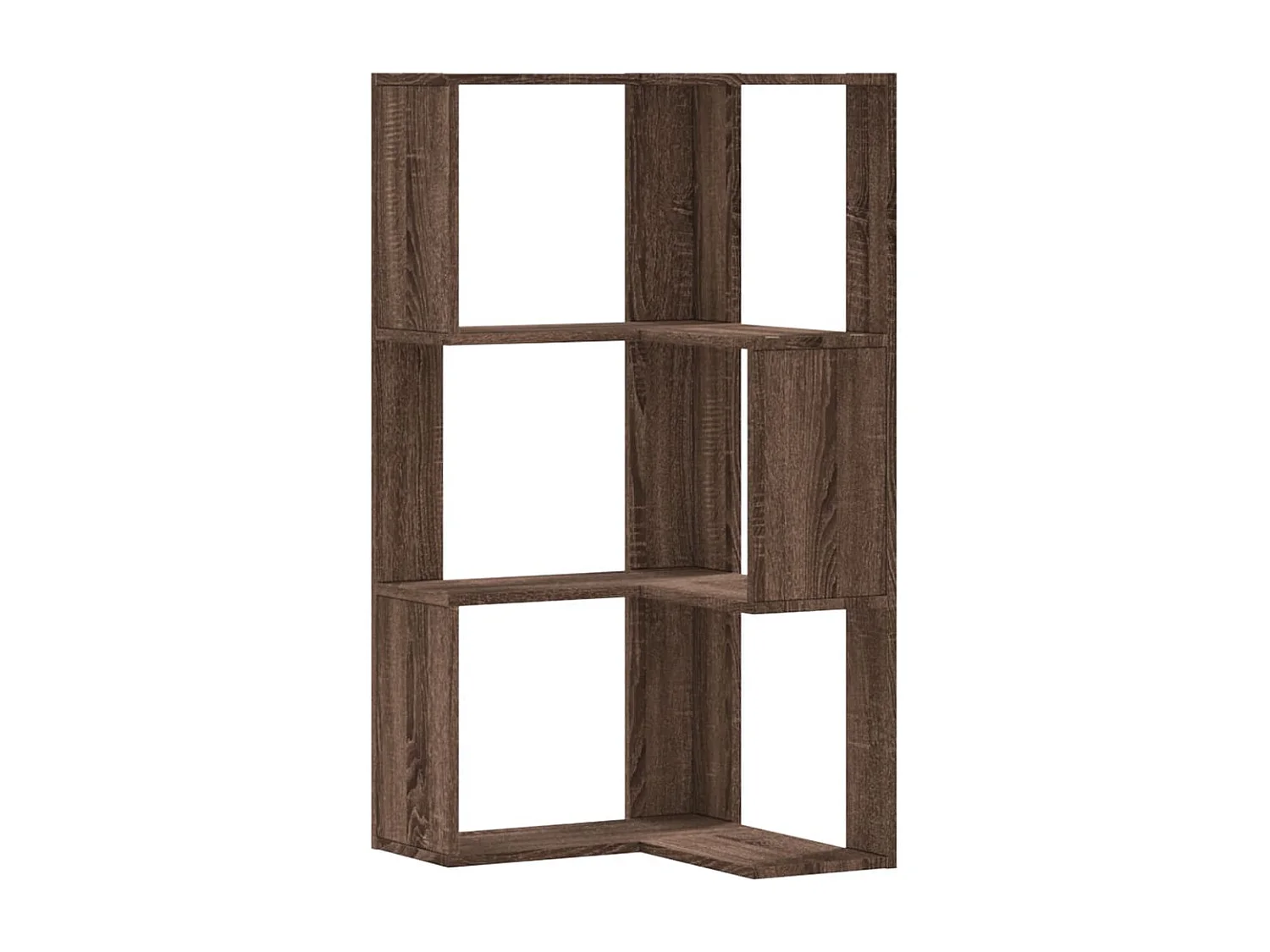 Librería esquinera de 3 niveles de madera de ingeniería de roble marrón