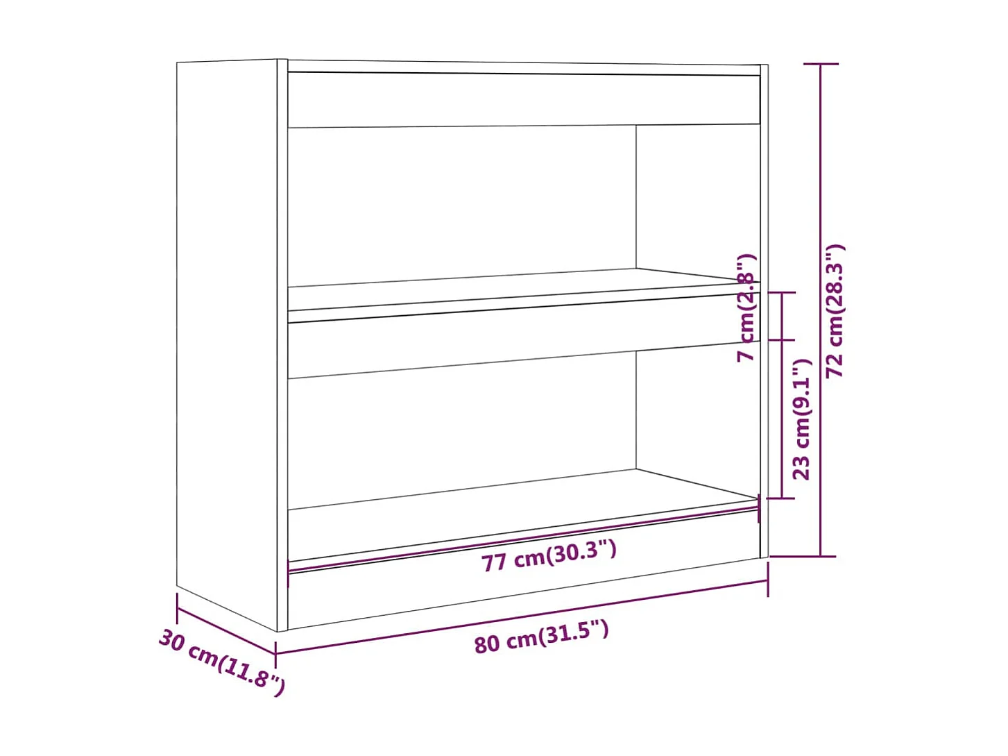Bücherregal/Raumteiler Schwarz 80x30x72 cm