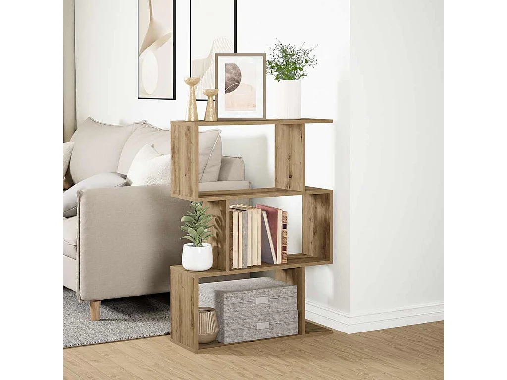 Étagère séparatrice de pièce à 3 niveaux chêne artisanal