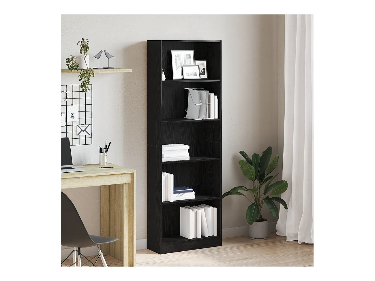 Bibliothèque en Chêne Noir - 60 x 24 x 176 cm, Bois Ingénieré