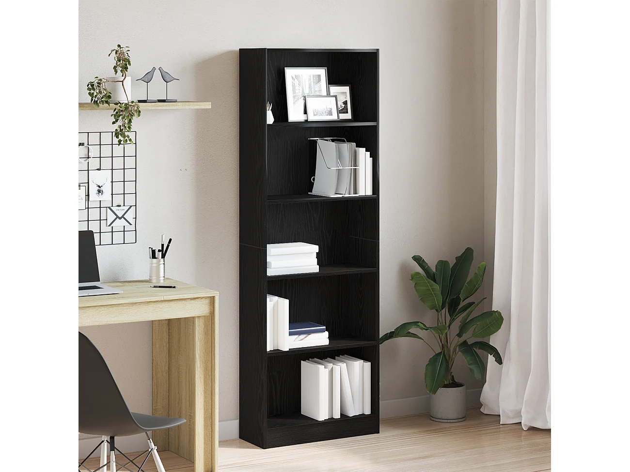 Bibliothèque en Chêne Noir - 60 x 24 x 176 cm, Bois Ingénieré