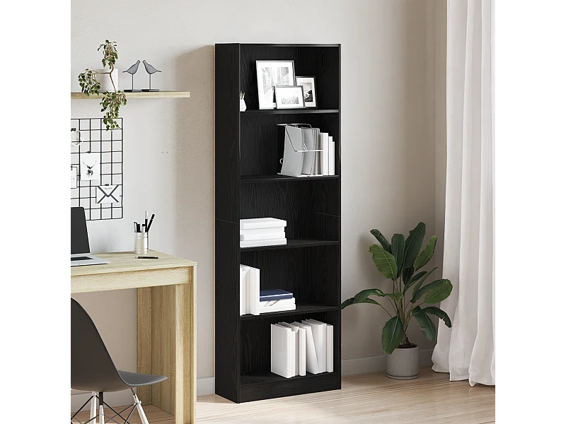 Bibliothèque en Chêne Noir - 60 x 24 x 176 cm, Bois Ingénieré