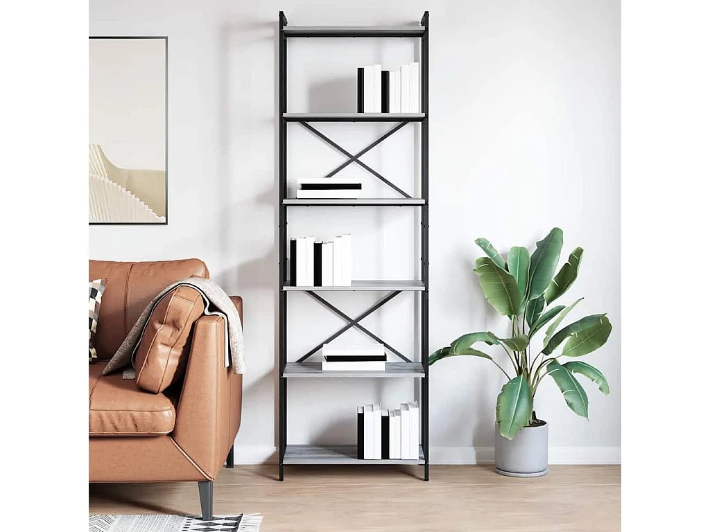 Bibliothèque Sonoma gris 60 x 30 x 188 cm Bois et acier