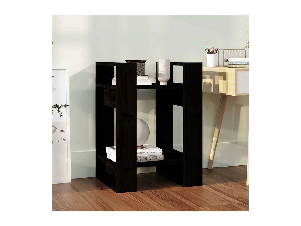 Bibliothèque/Séparateur de pièce Noir 41x35x57 cm Pin massif