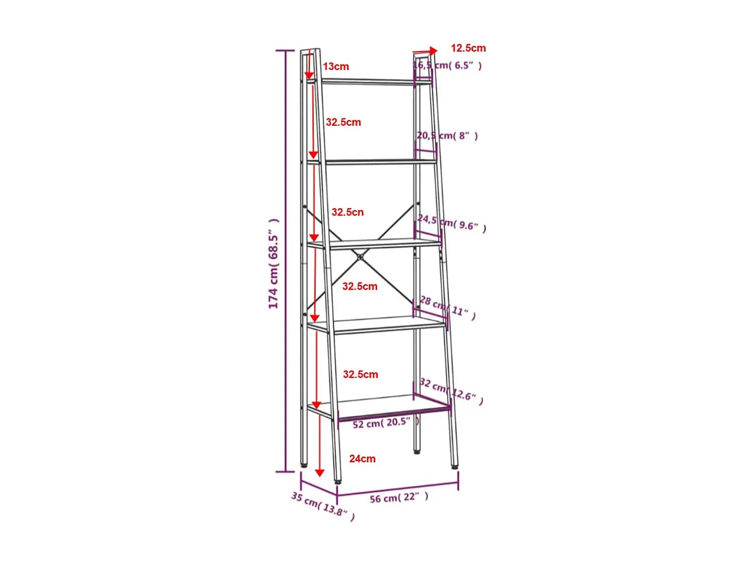 5-laags stellingkast Donkerbruin en zwart 56x35x174 cm