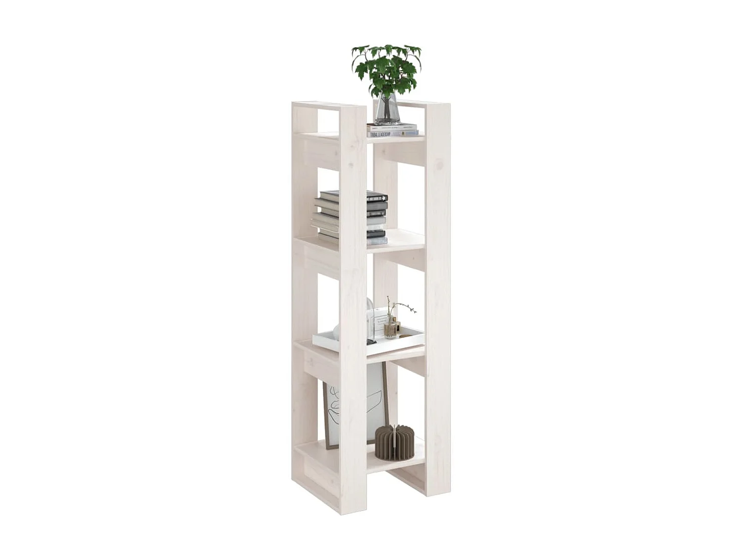 Boekenkast/kamerverdeler wit 41x35x125 cm massief grenen