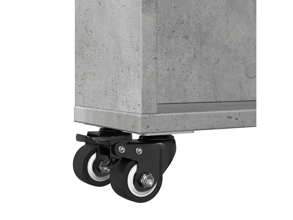 Betongrijze, smalle opbergwagen van bewerkt hout