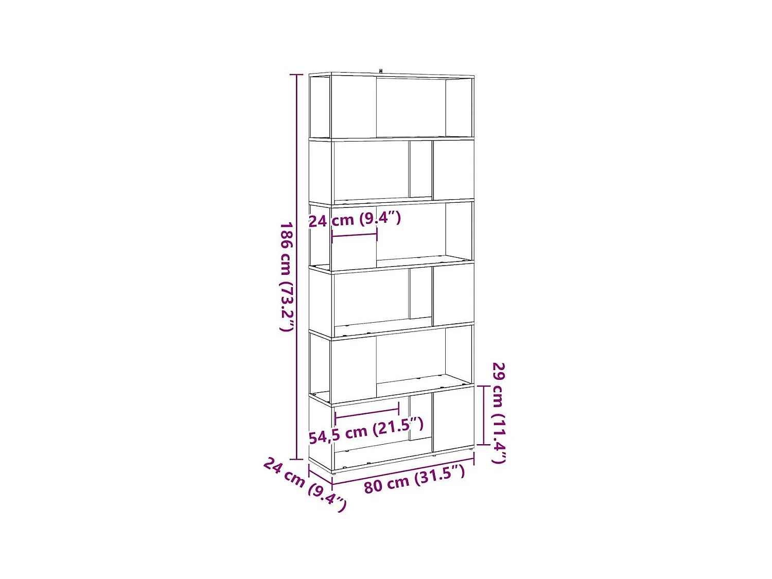 Bibliothèque/Séparateur de pièce chêne artisanal 80x24x186 cm