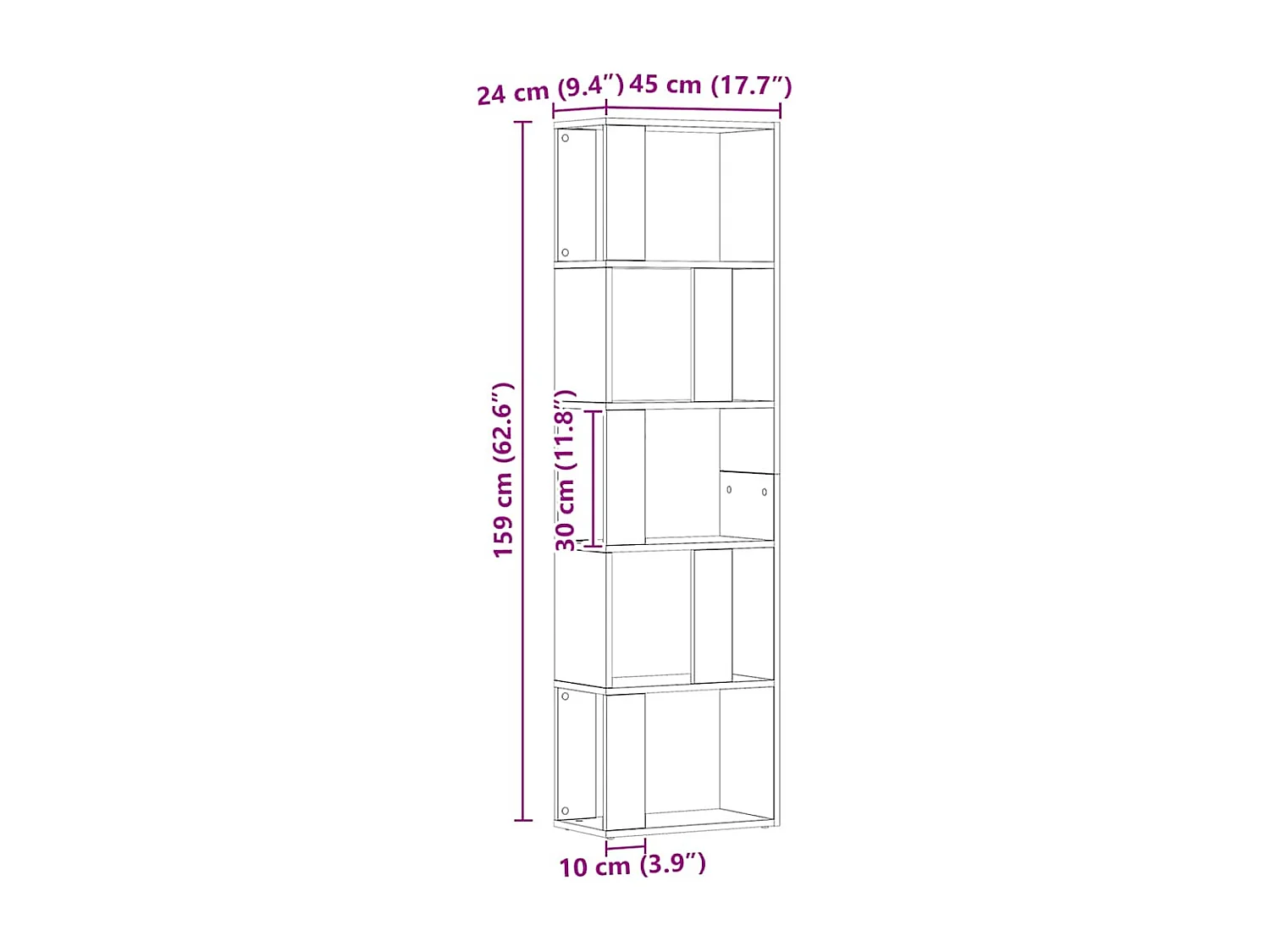 Libreria artigianale in rovere 45x24x159 cm in legno ingegnerizzato