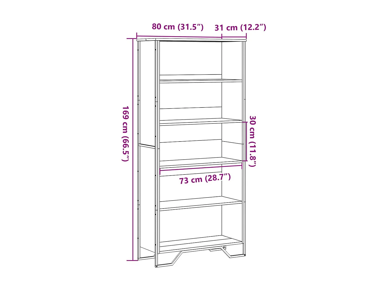 Libreria in rovere affumicato 80x31x169 cm in legno ingegnerizzato