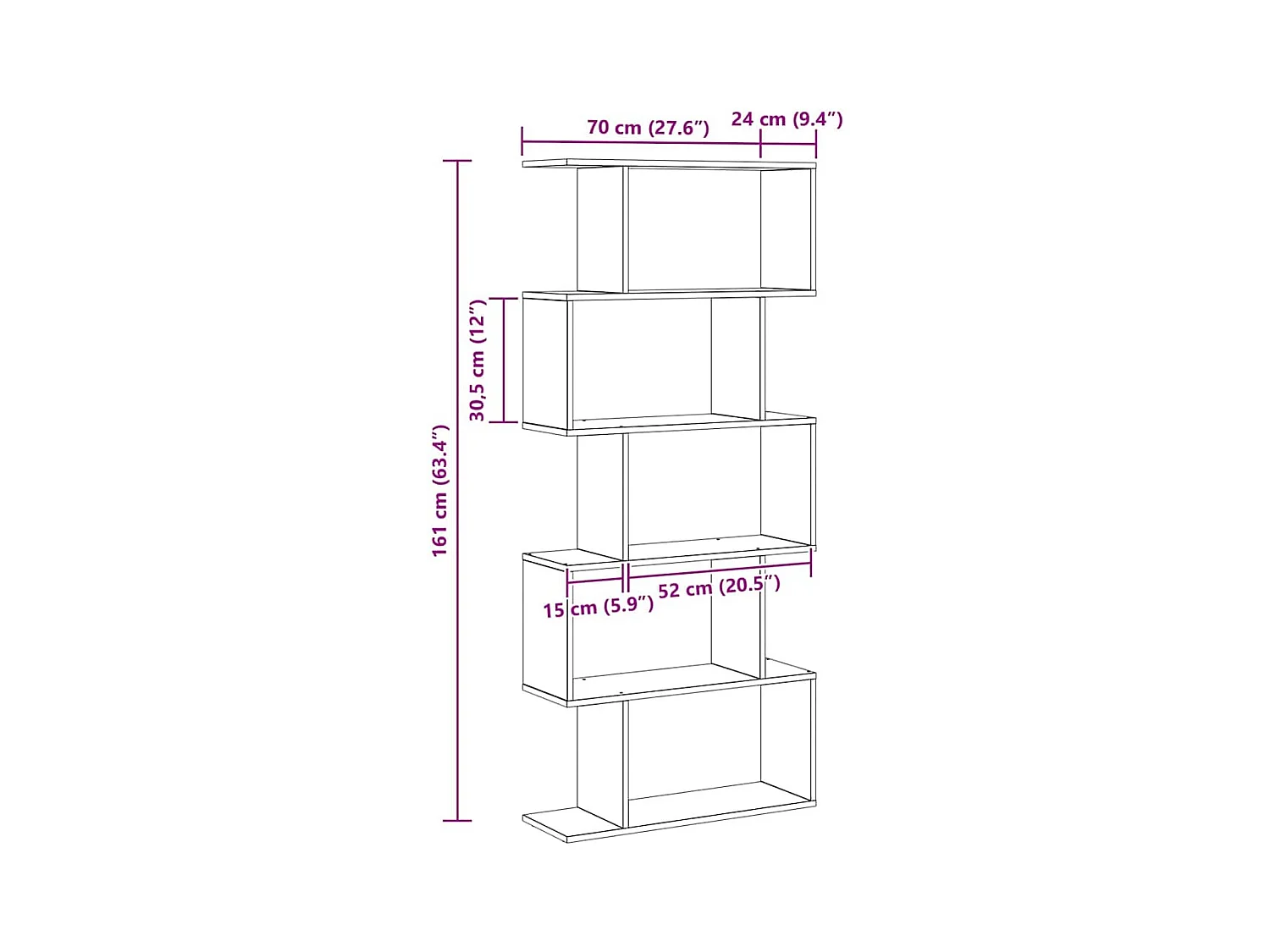 Bibliothèque Marron 70 x 24 x 161cm Bois d'ingénierie