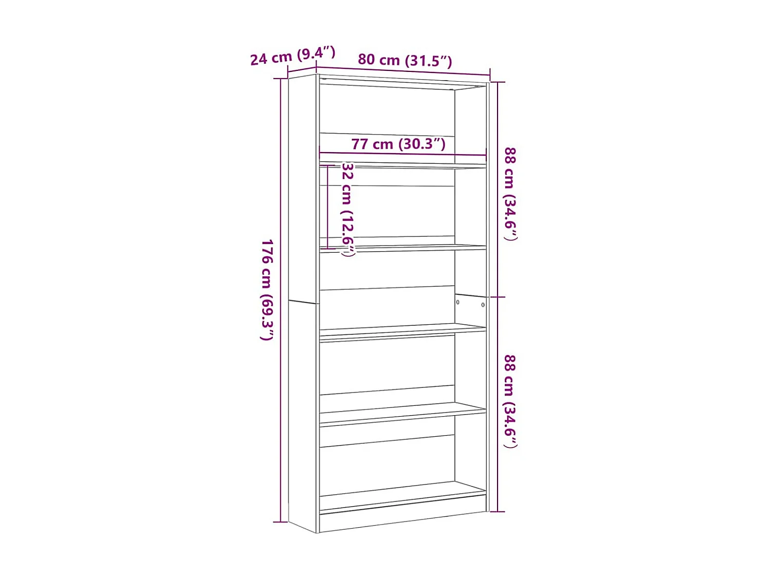 Bibliothèque chêne noir 80x24x176 cm bois d'ingénierie
