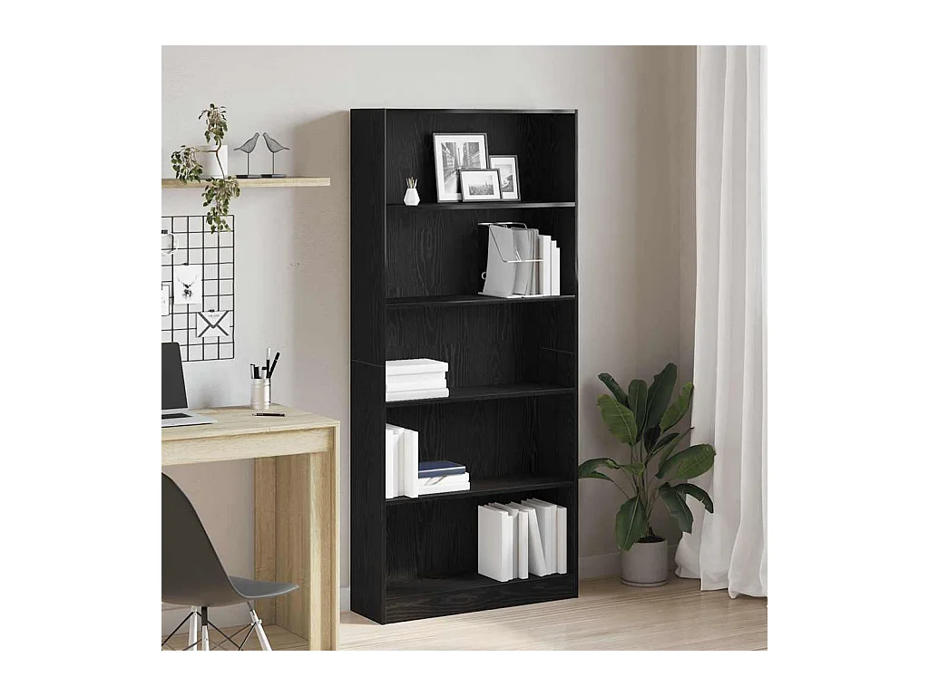 Zwarte eikenhouten boekenkast 80x24x176 cm bewerkt hout