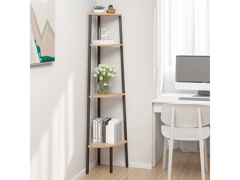 Étagère d'angle 4 niveaux Marron clair et noir 45,5x31,5x150 cm