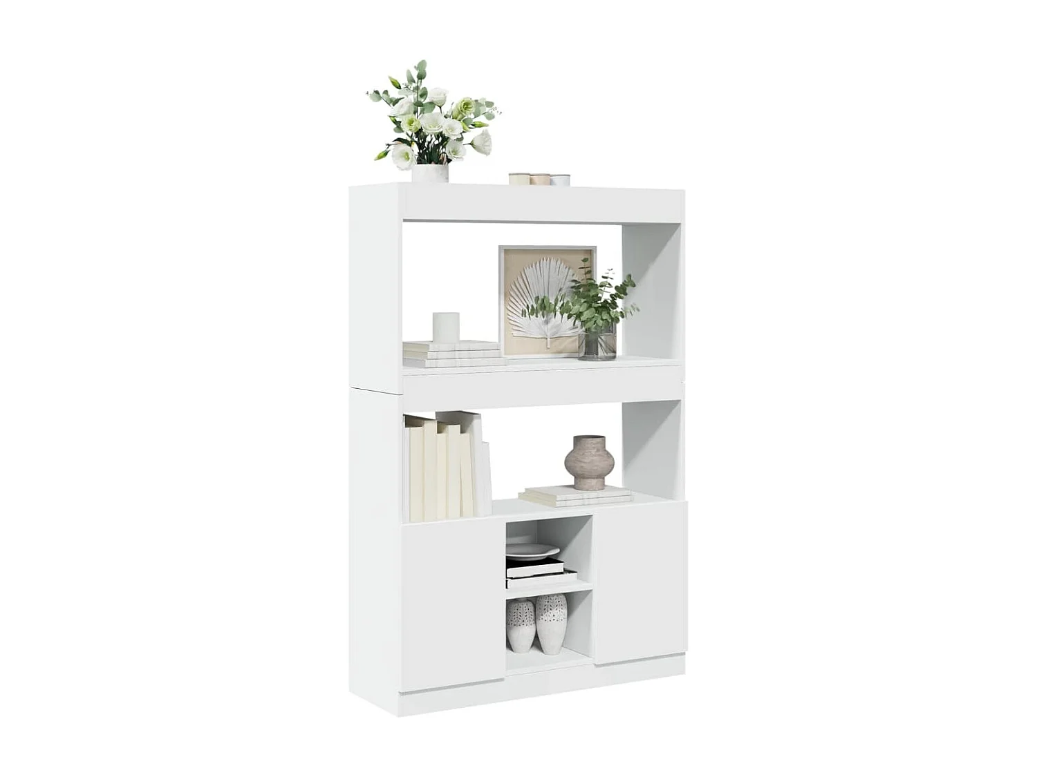 Credenza alta bianca 92x33x140 cm in legno ingegnerizzato