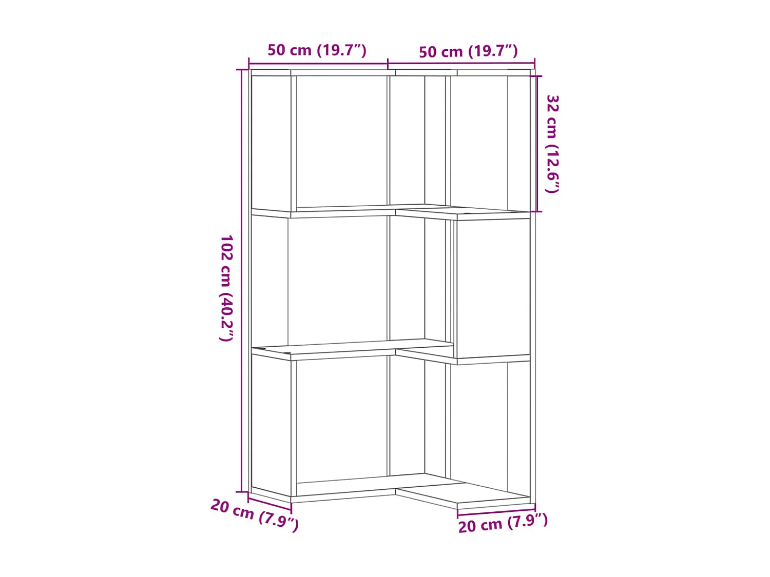 Libreria angolare a 3 ripiani in legno ingegnerizzato Sonoma Gray
