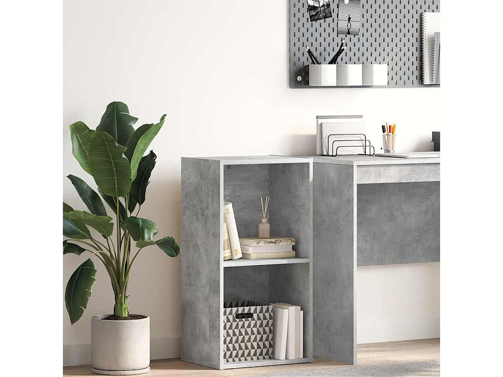 Libreria in legno ingegnerizzato grigio cemento a 2 livelli