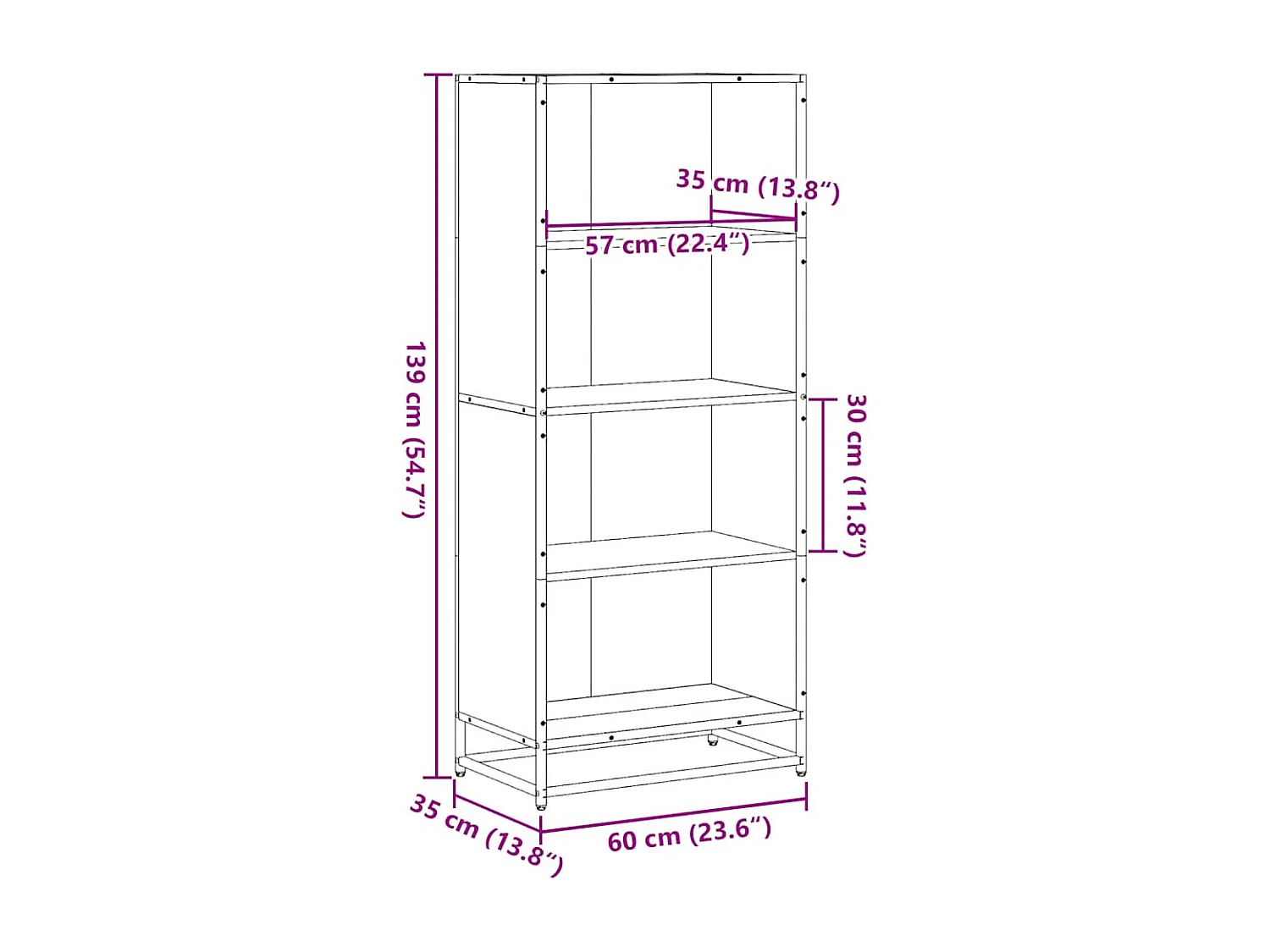 Bibliothèque chêne marron 60x35x139 cm bois d'ingénierie