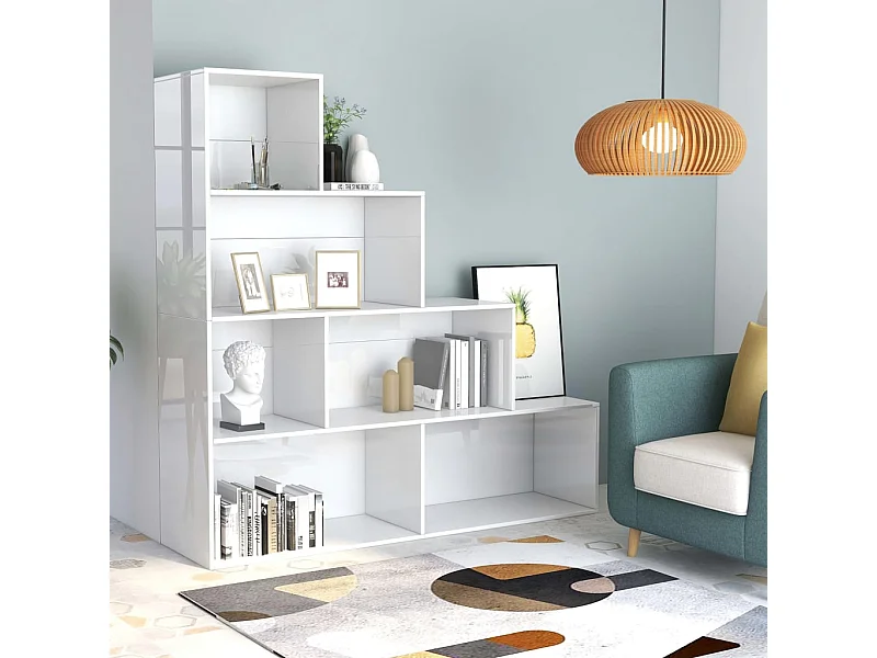 Libreria/divisorio per ambienti in legno ingegnerizzato bianco lucido