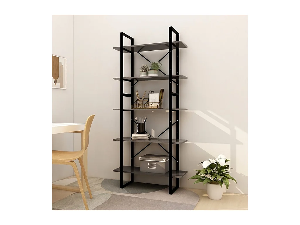 Libreria a 5 ripiani grigia 80x30x175 cm in legno ingegnerizzato