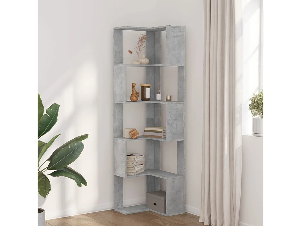 Libreria angolare a 5 ripiani grigio cemento in legno ingegnerizzato